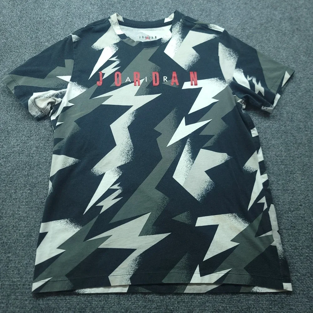 Jordan Mens Geometric Lightning Bolt Print T-Shirt Black Grey Red DB1553-010 L
